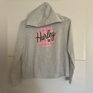 Hurley Light Gray Hoodie with Pink Graphic size 15 Girls